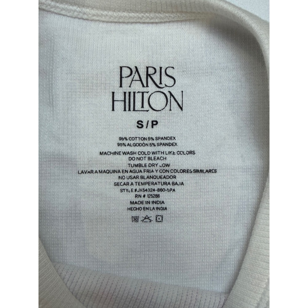 Paris Hilton Infinite Icon White Ribbed Graphic Crop Tank Top Small Y2K - Picture 6 of 6